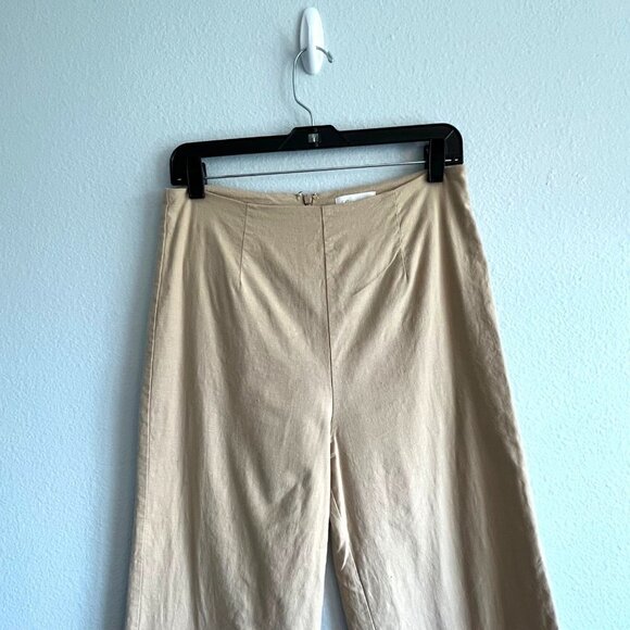 Lovers and Friends High Waisted Linen Blend Cropped Pants Lined Khaki Medium - Picture 2 of 12